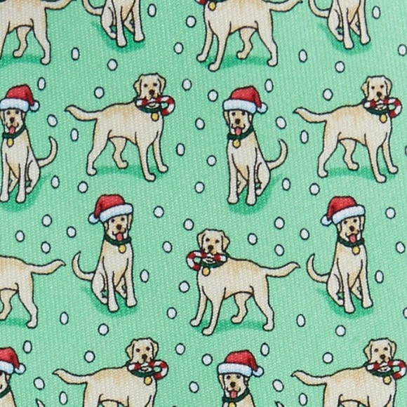 SOLD Vines Santa Hat Yellow Lab Green Silk Tie - Picture 2 of 7